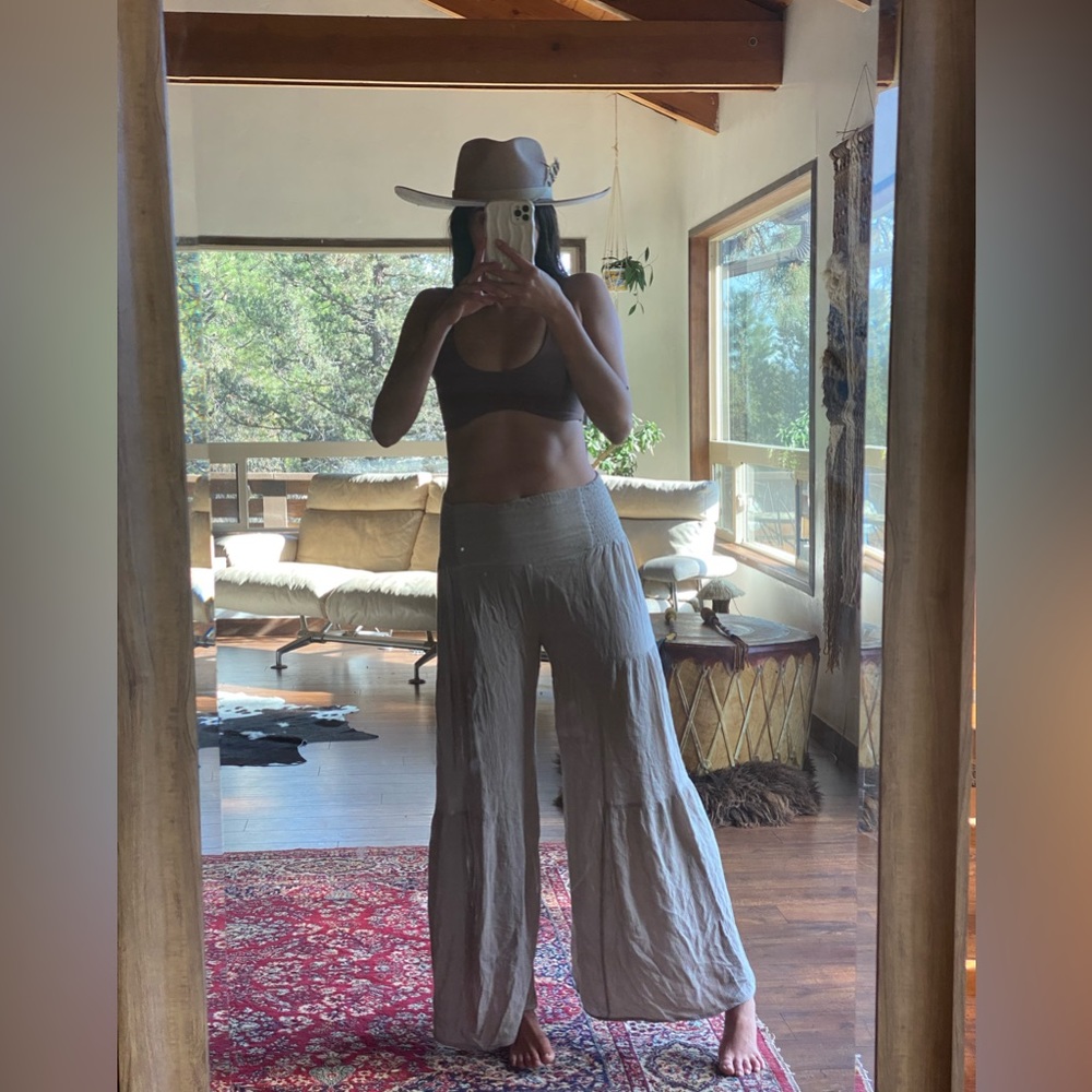 Grey hippy flare pants with back tie